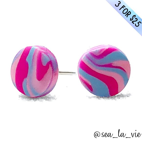 Sea La Vie Jewelry - 3/$25 Cotton Candy Marbled Circle Polymer Clay Stud Earrings